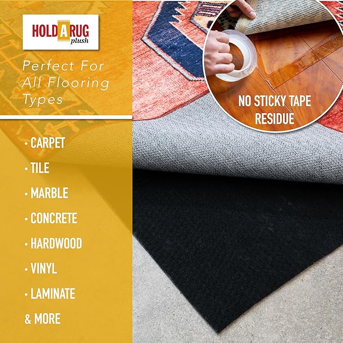 Hold-a-Rug Plush 2' Round Nonskid, Nonslip Rug Pad, Reversible Gripper, ¼ Thick, Safe for All Floors and Carpet, Keep Area Rugs Secure