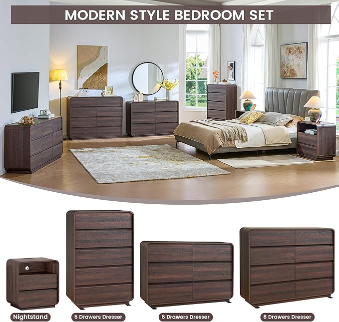 Walnut Dresser for Bedroom, Modern 5 Drawer Closet, Freestanding Dressers with Deep Drawers, Large Storage Organizer for Living Room, 29.5’’ W