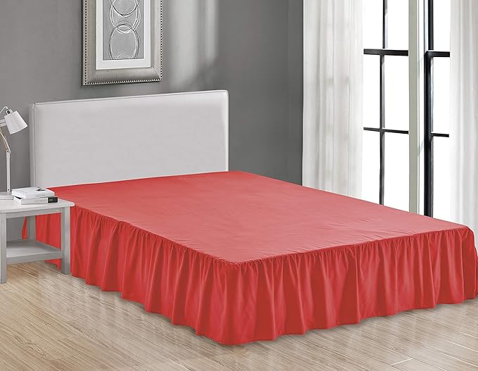Sheets & Beyond Wrap Around Solid Microfiber Luxury Hotel Quality Fabric Bedroom Gathered Ruffled Bedding Bed Skirt 14 Inch Drop (Twin, Red)