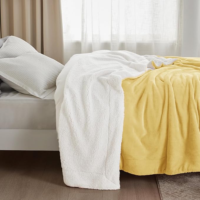 Bedsure GentleSoft Sherpa Fleece Throw Blanket for Couch - Thick and Warm Throw for Women and Men, Soft Fuzzy Plush Blanket for Winter, Yellow, 50x60 Inches