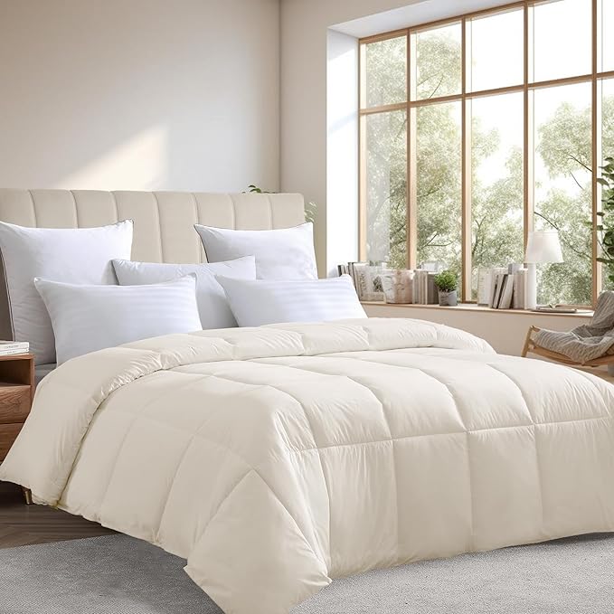 Farm to Home Down Alternative Comforter Queen Size Organic Cotton Duvet Insert Hotel Collection Hypoallergenic Machine Washable 98 x 90 for All Season