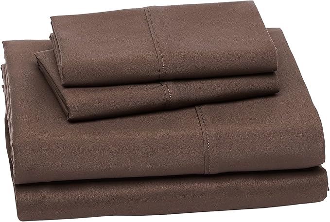 Amazon Basics Lightweight Super Soft Easy Care Microfiber 4 Piece Bed Sheet Set with 14-Inch Deep Pockets, Including Fitted Sheets, Full, Chocolate, Solid
