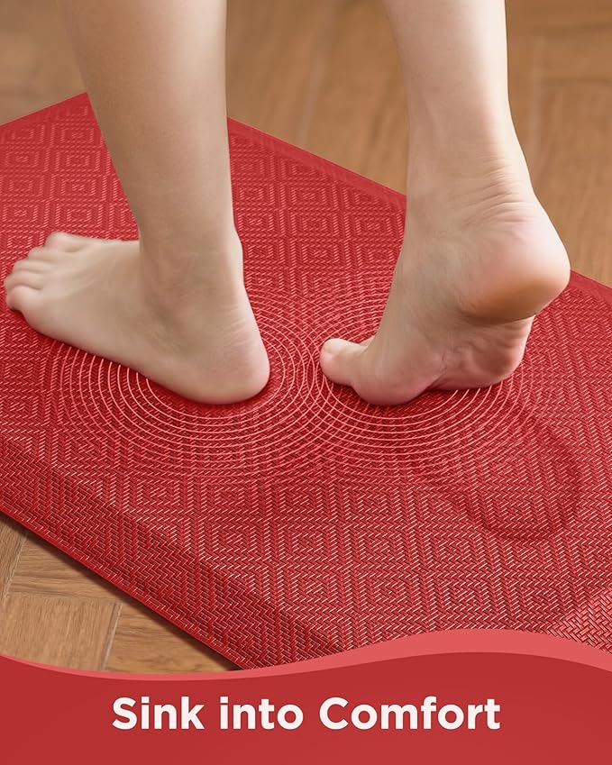 Ophanie Kitchen mats for Floor, 3/4 inch Thick, Kitchen Rugs, 20''x48'' Anti Fatigue Standing Cushioned Mat, Waterproof,Comfort Ergonomic mat for Office, Home, Sink, Red Non-Slip Bottom