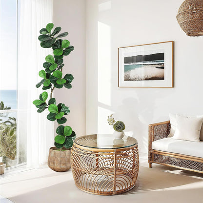 GarveeHome Fiddle Leaf Fig Artificial Tree with White Planter,7ft Faux Plants Indoor with Moss, Fake Rubber Tall Fake Floor Plant in Pot - Artificial Trees for Home Office Living Room Decor