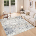 Square Area Rug Living Room Rugs - 8x8 Washable Large Soft Indoor Neutral Modern Abstract Low Pile Rug Carpet for Bedroom Dining Room Farmhouse Home Office - Beige Blue