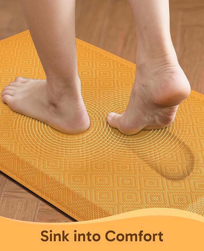 Ophanie Kitchen Mats for Floor, 3/4 Inch Thick Kitchen Rugs, 20''x32'' Anti Fatigue Standing Cushioned Mat, Waterproof,Comfort Ergonomic Mat for Office, Home, Sink,Orange Non-Slip Bottom
