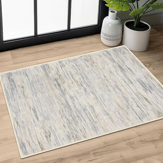 2x3 Modern Abstract Rug for Entryway, Gray Beige Neutral Multi Super Soft Small Washable Area Rug, Non-Slip Kitchen Rugs, Low-Pile Mat for Bedside, Indoor Door Mat