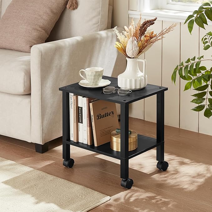 2 Tier Printer Stand with Storage,Under Desk Shelf Printer Table, Rolling Printer Cart for Office,Home,Black