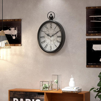 Menterry Oval Retro Wall Clock, Rustic Vintage Style, Black Antique Design, Battery Operated Silent Decor Large Wall Clocks for Kitchen,Farmhouse,Office (15.5" H x 10.5" W)