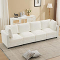116'' 4-Seater Modular Sectional Cloud Sofa, Straight-Line Couches for Living Room, Modern Upholstered Deep Seat Sofa, Chenille Beige