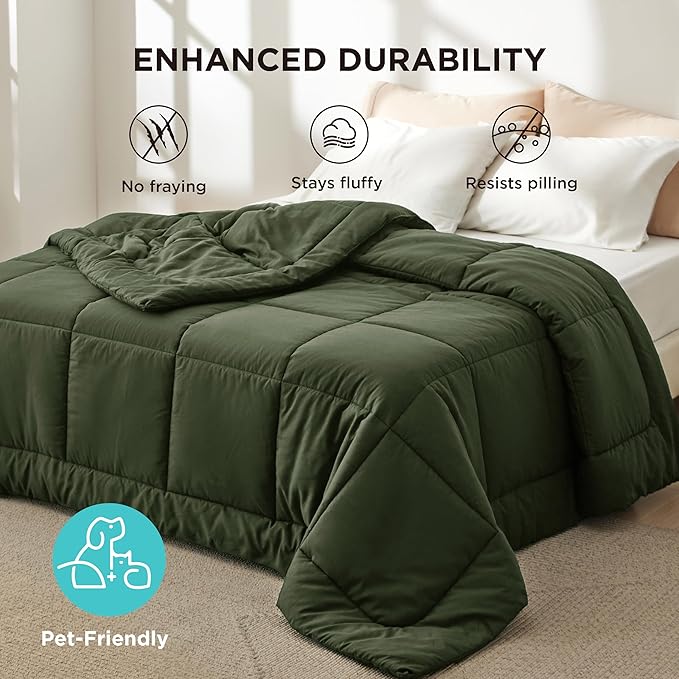 Bedsure Comforter Duvet Insert - Quilted Comforters Queen Size, All Season Duvet, GentleSoft Down Alternative Bedding, with 8 Tabs, Gifts for Women/Men, Olive Green, Queen 88 x 88 Inches