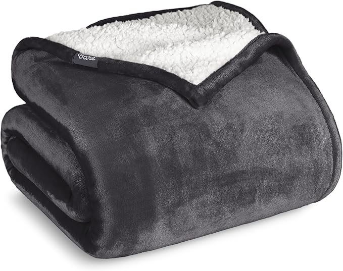Bare Home Sherpa Fleece Blanket - King Size - Blanket for Bed, Sofa, and Couch - Warm & Lightweight - Fluffy & Soft - Reversible (King, Forged Iron Grey)