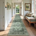 Area Rugs 2'x9' Washable Non-Slip, Floral Vintage Distress Print Pattern Medallion Carpet for Living Room Bedroom Dining Room, Dark Green Gray