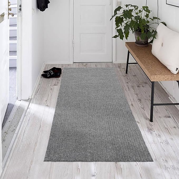 Ottomanson Mud Mat 2'7" x 3' Entryway Rug - Non-Slip Scraper Doormat for Muddy Paws, Dirt Trapping Indoor/Outdoor Mat for High-Traffic Areas, Kitchen, Garage, Patio, Gray