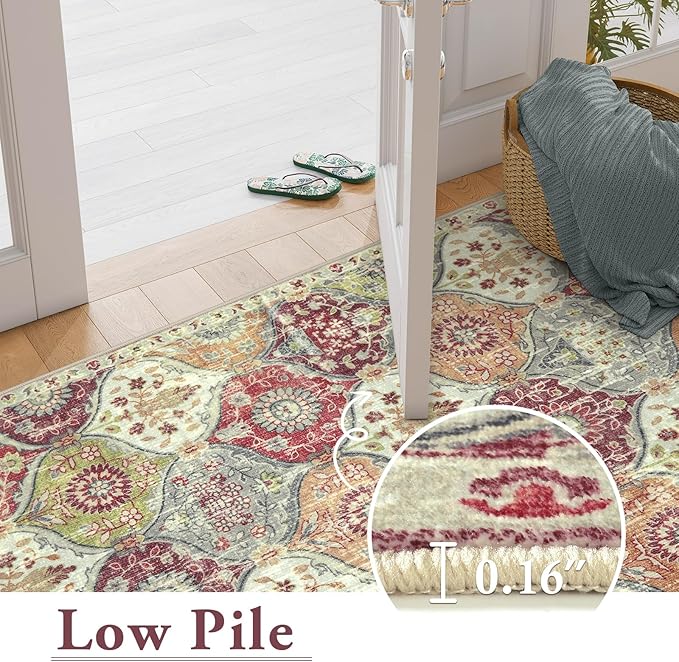 Lahome Moroccan Trellis Hallway Rug, 2x5 Washable Runner Rug Non Slip Kitchen Runners for Hallways, Ultra-Thin Vintage Carpet for Bedroom Bathroom Entryway, Orange/Terracotta