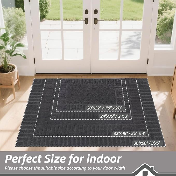 BEQHAUSE Door-Mat-Non-Slip Dirt Trapper Door Mats Low-Profile Front Door Mat Absorbent Floor Mats for Entryway Washable Mud Resistant Home Entrance Doormat,Dark Grey,24"x36"