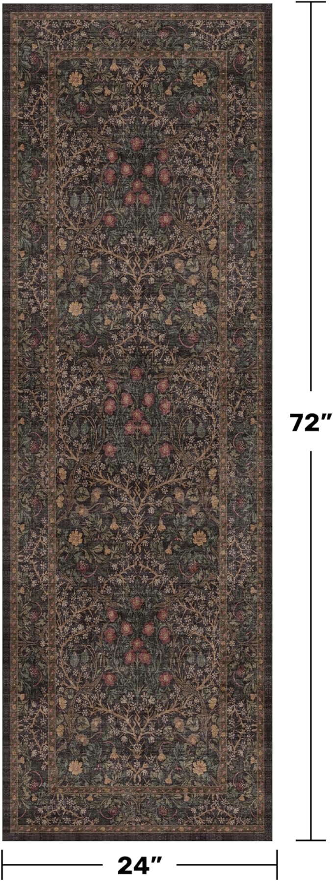 Brown Boho Washable 2x6 Runner Rugs for Hallway, Kitchen,Bedroom Beside, Laundry Room, Bathroom Rug, Pet & Kids Friendly, Non Slip Low Pile Stain Resistant Soft Long Floral 24 x 72 Floor Carpet