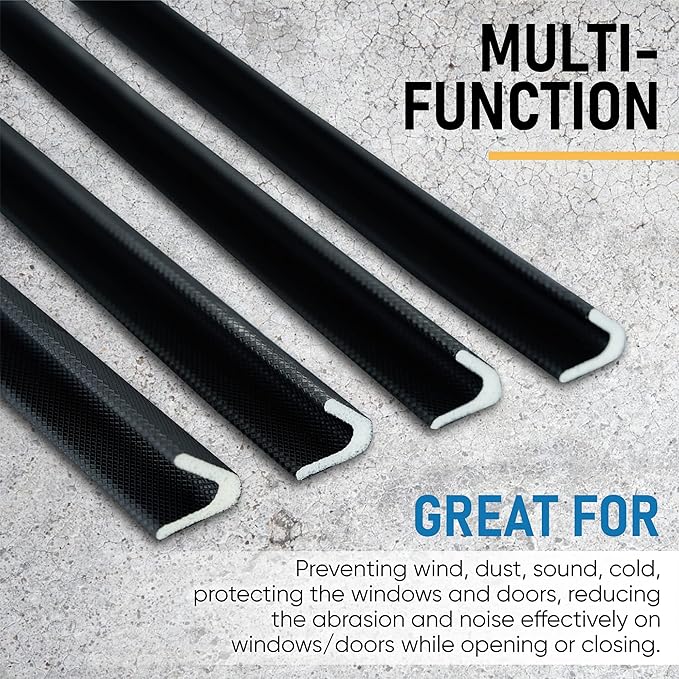 Adhesive V Shape Weatherstrip, Weather Stripping Door Seal Strip Foam Door Frame Insulation Side Jamb Bottom Groove Gap Filler Soundproof V Weatherstripping (Black, 1/2 in x 1/2 in x 26 Ft)