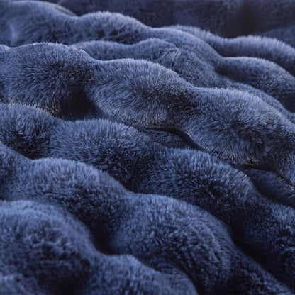 BENVWE Fluffy Faux Fur Throw Blanket for Couch, Soft Plush Thick Cozy Fuzzy Luxury Minky Bubble Blanket for Home Living Room Decor Gift for Women, Navy Blue, 51" x 63", 1100GSM