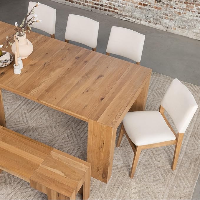 Transformer Table - Solid Wood Extendable Dining Table with Bench and 4 Stackable Chairs, Seats 2-12, Expandable Table, Natural (Table + Bench + 4 Chairs)