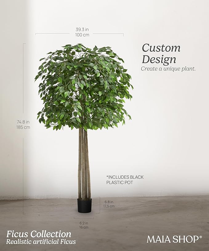 Maia Shop Decorative Artificial Plants - Artificial Ficus Tree 6.5ft Natural Trunks, Big Artificial Plant, Home Decor, Artificial Tree