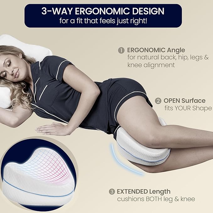 Contour Legacy Leg & Knee Foam Support Pillow for Side Sleepers Soothing Relief for Back, HIPS, Knees, Joints, Nerves & Muscles (2 Pack, Ventilated Memory Foam)