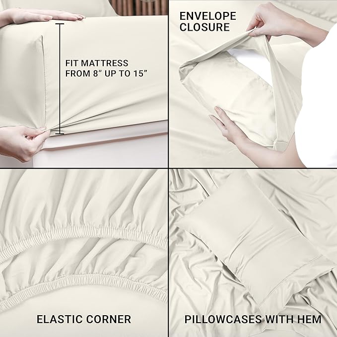 Utopia Bedding Twin Sheet Set – 3 Piece Bed Sheets for Twin Size Bed, Soft and Breathable Microfiber, Includes 1 Fitted Sheet, 1 Flat Sheet and 1 Pillowcase (Ivory)