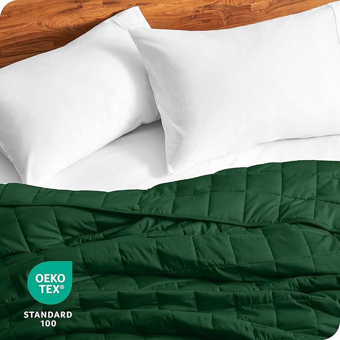 Bare Home Weighted Blanket All-Natural 100% Cotton with Nontoxic Glass Beads 60"x80" 17lbs, Green