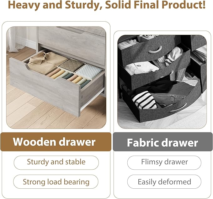 GarveeHome 6 Dresser for Bedroom, 47.2 in Wide Dresser, Freestanding Vertical Drawer Cabinet with Storage, Wooden Closet Storage Chest for Living Room, Hallway, Entryway, Ash Grey
