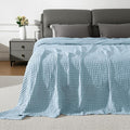 AganearWaffle Blanket - Lightweight Breathable Summer Blanket of 50% Cotton and 50% Rayon Derived from Bamboo for Hot Sleepers Luxury Throws for Bed, Couch and Sofa,Blue,90x90 Inches