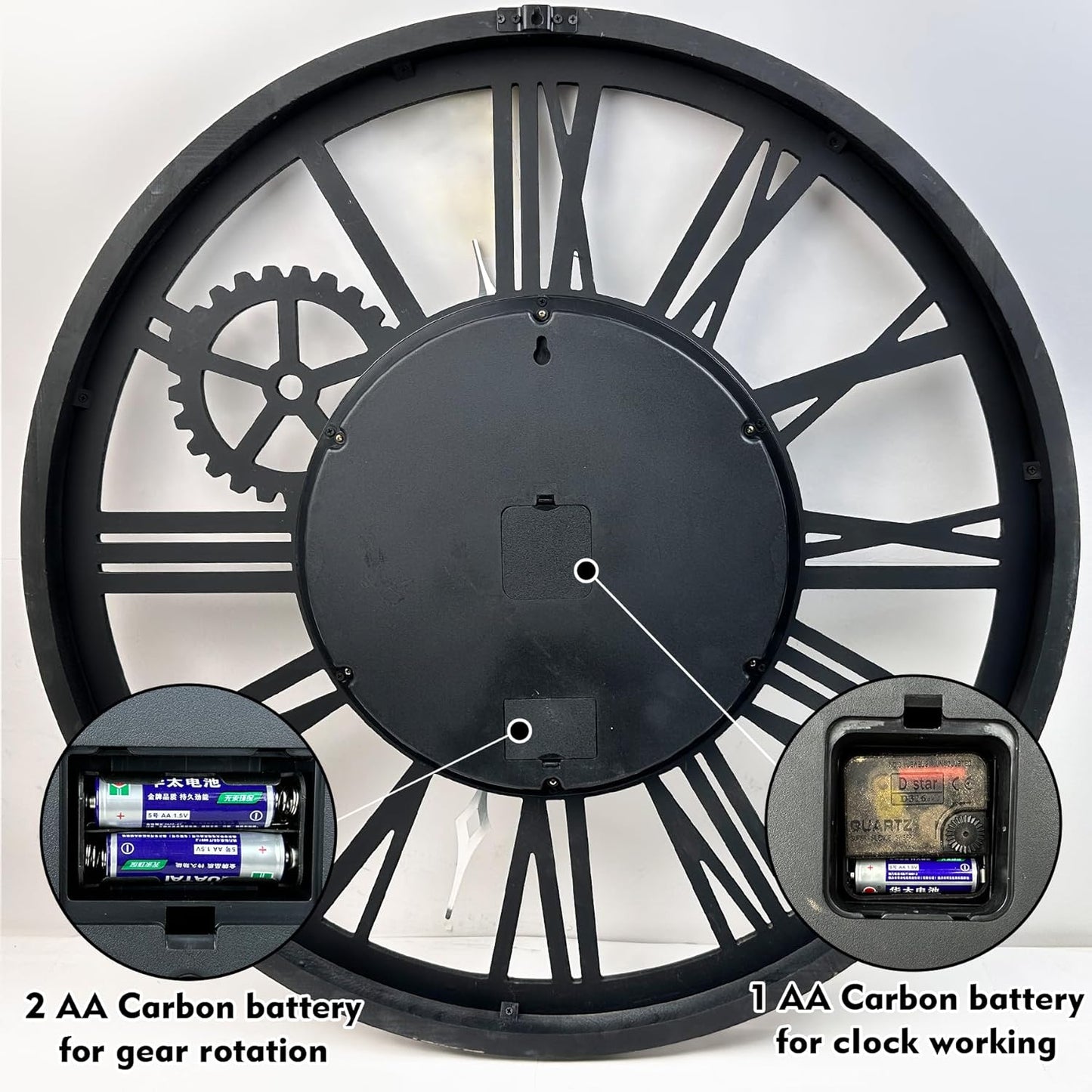 The B-Style Large Real Moving Gears Wall Clock 30 inch Rustic Retro Industrial Farmhouse Wood Clock Oversized Decorative Vintage Wall Clocks for Living Room (Cherry red and Bronze