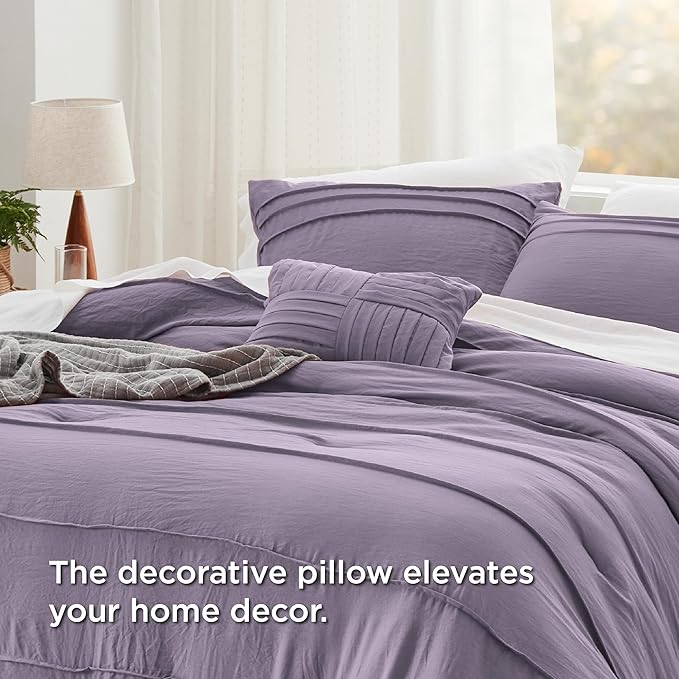 Bedsure Queen Comforter Set - 4 Pieces Pinch Pleat Bed Set, Purple Boho Bedding for All Season, 1 Soft Comforter, 2 Pillowcases, 1 Decorative Pillow