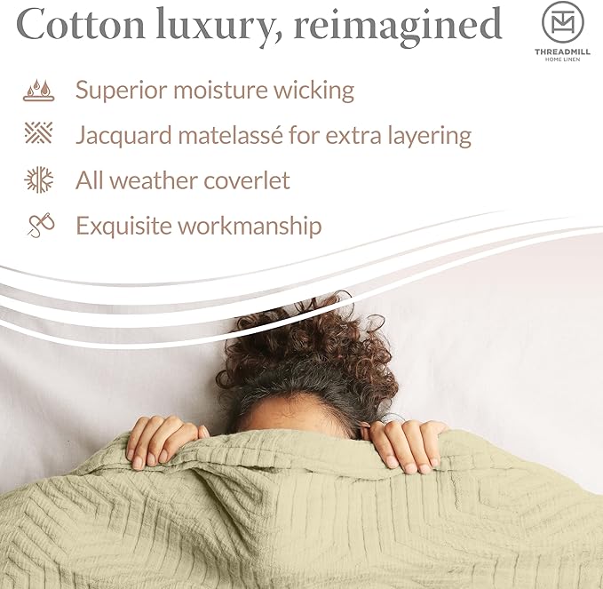 Threadmill Luxury Cotton Blankets for King Size Bed | All-Season Cozy 100% Cotton King Size Blanket | Aster Soft & Lightweight Coverlet fits California King Size Bed, 104x92 | Sage Green
