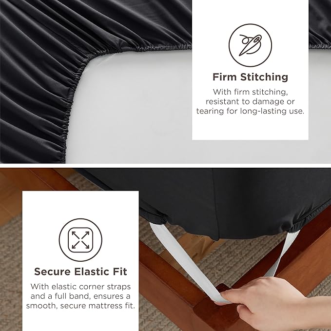 Bedsure Deep Pocket King Sheet Set - Fits Mattresses Up to 21 Inches Thick - 4 Piece GentleSoft Bed Sheets, Moisture Wicking, Soft & Cooling Bedsheet & Pillowcases, Easy & Secure Fit, Black