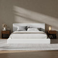 RECCI Cloud Upholstered King Bed Frame with Headboard, 5 Inch Foam Padded Platform, No Box Spring, Easy Assembly (Snow White)