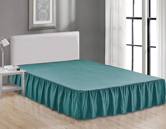 Sheets & Beyond Wrap Around Solid Microfiber Luxury Hotel Quality Fabric Bedroom Gathered Ruffled Bedding Bed Skirt 14 Inch Drop (Twin, Teal)