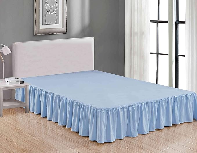 Sheets & Beyond Wrap Around Solid Microfiber Luxury Hotel Quality Fabric Bedroom Gathered Ruffled Bedding Bed Skirt 14 Inch Drop (Twin, Light Blue)