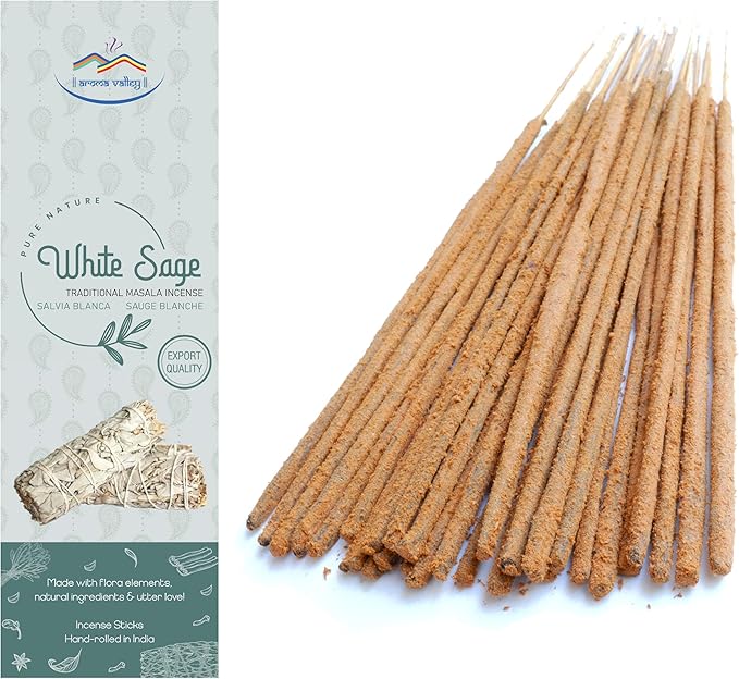 White Sage Incense Sticks - Authentic Traditional Handrolled Masala Incense - 100 Grams - 75 to 85 Sticks