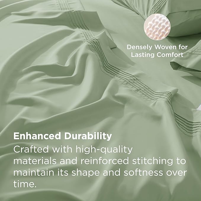 Bedsure Deep Pocket Twin Sheets Set - Fits Mattresses Up to 21 Inches Thick -3 Piece GentleSoft Bed Sheets, Moisture Wicking, Soft & Cooling Bedsheet & Pillowcases, Easy & Secure Fit, Sage Green