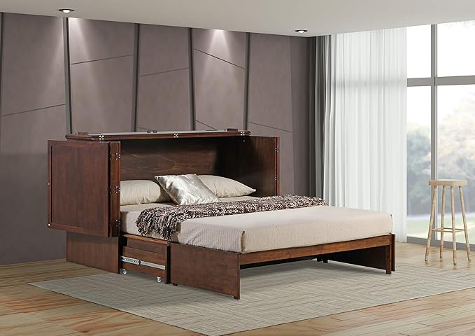Emurphybed Paradiseo Murphy Cabinet Chest Bed with Charging Station 6 Inch, Queen (Tobacco)