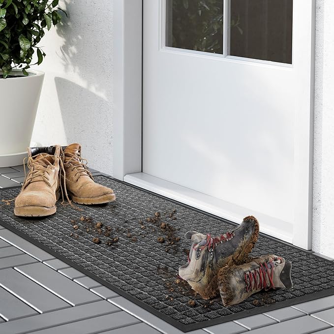 Kuyal Front Door Mat, 2'*3' Door Mat for Inside Outside Entrance,Waterproof Welcome Mats with Non-Slip Backing, Indoor Outdoor Entryway, Commercial Floor Mats, Durable & Easy to Clean, Dark Gray