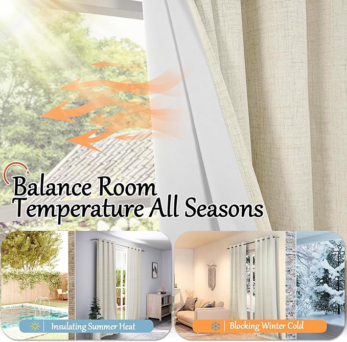 40 Inch Length Linen Blackout Curtains for Short Cafe Window, Thermal Insulated Light Blocking Soundproof Privacy Burlap Curtains 2 Panels, Each 38 Inch Wide Natural