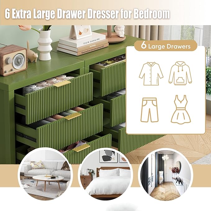 End Table with Storage, Wooden Farmhouse Nightstands with 3 Drawers, Bedside Table - Boho Tall Side Table Accent for Bedroom, Living Room, Green