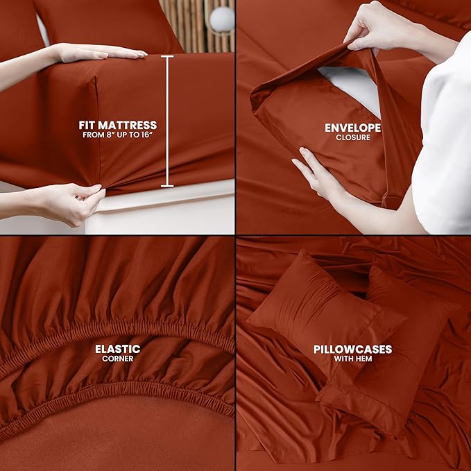 Utopia Bedding King Sheet Set – 4 Piece Bed Sheets for King Size Bed, Soft and Breathable Microfiber, Includes 1 Fitted Sheet, 1 Flat Sheet and 2 Pillowcases (Orange)