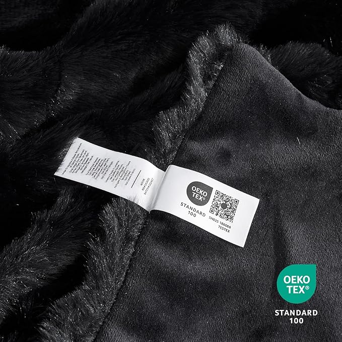 Cozy Bliss Faux Fur Throw Blanket for Couch, Fuzzy Soft Plush Thick Bubble Blanket for Sofa Bedroom Living Room, 90 * 90 Inches Black