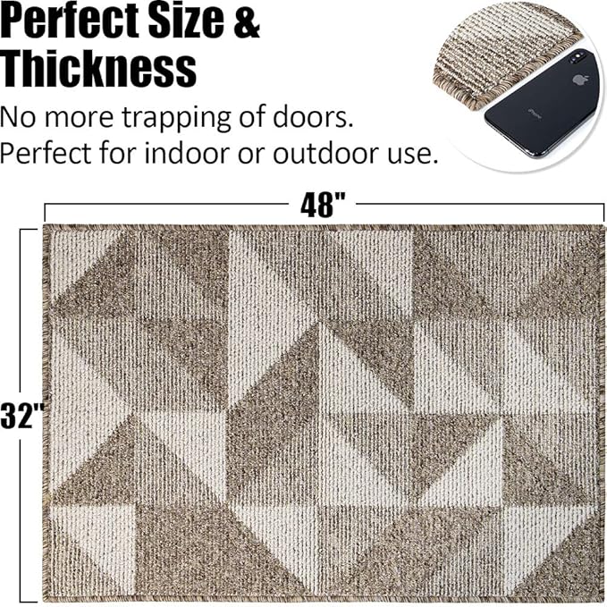 Indoor Doormat 32"x 48", Absorbent Front Back Door Mat Floor Mats, Rubber Backing Non Slip Door Mats Inside Mud Dirt Trapper Entrance Front Door Rug Carpet, Machine Washable Low Profile-Brown Geome