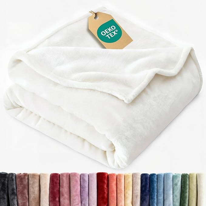 Ultra Soft Fleece Blanket Twin Size - Flannel Fleece Luxury Twin Blanket - Lightweight for Couch Bed Chair - Thick, Warm and Breathable - All Season Cozy Fuzzy, Anti-Static Microplush Bedding, White