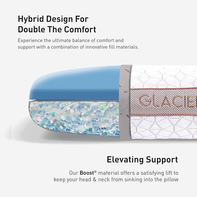 Bedgear Glacier Performance Pillow - Size 3.0 - Cooling Pillow for Hot Sleepers - Back, Stomach, Side Sleeper Pillow - 20" W x 26" L x 4.75" H
