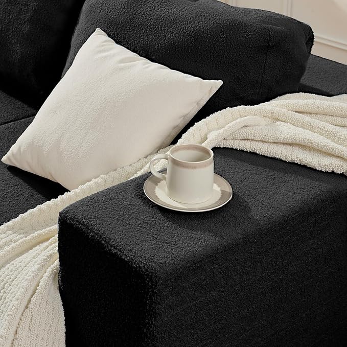 40" Giant Bean Bag Chair for Adults, Upholstered Floor Sofa Couch with Pillow, Teddy Boucle Sofa for Bedroom Living Room, No Assembly Required (Black, Teddy Boucle)