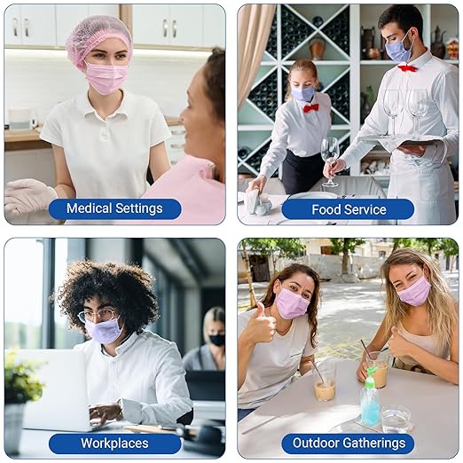 JMU 50 Pack Disposable Face Masks, 4-Ply ASTM Level 3 Medical Masks for Adults, Purple